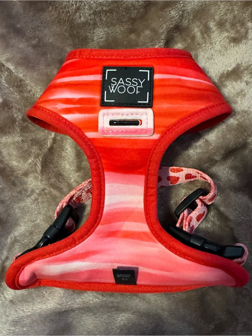 Sassy Woof Red & Pink Reversible Heart Dog Harness